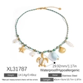 Wasserdichte 18K vergoldete Meeres-Halskette mit Schildkröten-Anhänger und bunter Kordel - Ozean Meeresschildkröte Seestern Stil (XL31787)