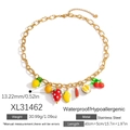 Collier en acier inoxydable doré avec sept breloques de fruits en verre coloré de 45 cm - Collier Pendentif 7 Fruits (XL31462)