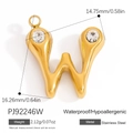 18K gold plated stainless steel letter W charm pendant with sparkling zircon stones - Letter W Style (PJ92246W)