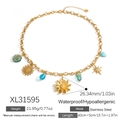 Edelstahl-Knotenkette mit Sonnenblumen- und Türkis-Rosen-Anhänger, 40+5 cm Länge - Gold Sonnenblume Floral Kette Stil (XL31595)