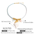Bohemian woven blue and white cord necklace with large white conch and seahorse pendant - Multicolor Woven Rope Conch Pendant (XL31793)
