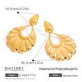 Pendientes de acero inoxidable bañados en oro de 18 quilates con diseño de flor y gota - Pendientes dorados estilo gota y abanico (EH11851)