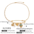 Gouden roestvrijstalen ketting met paperclip-hanger, schelphangers en parel - Veiligheidsspeld Multi-Hanger Stijl (XL31801)