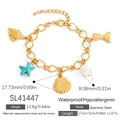 Goldenes Edelstahl-Armband im Ozean-Thema mit Muschel-, Seestern- und Perlenanhänger - Ozean Thema Mehrfachanhänger (SL41447) / 17cm+5cm