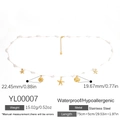 Golden stainless steel waist chain with white stone beads and starfish sun charms - Marine Crushed Stone and Pendant Style (YL00007)
