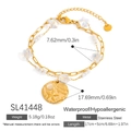 Goldenes Edelstahl-Armband mit Meeresmotiven, Sternperlen und Seestern-Anhängern - Doppelschichtig Seestern Rundschild (SL41448) / 17cm+5cm