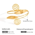 Bracelet de bras ajustable en acier inoxydable doré avec feuilles et design en spirale - Style Feuille Grecque (SZ61145) / Or