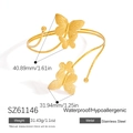Bracelet de bras papillon en acier inoxydable doré ajustable avec design en spirale creuse - Style Papillon Texturé (SZ61146) / Or