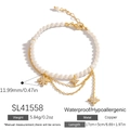 Zweilagiges Perlenarmband mit goldenen Sternanhängern und hypoallergener Kupferkette - Perlen-Sternanhänger-Stil (SL41558)