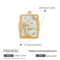 Golden stainless steel rectangle pendant with blue wave and palm tree beach design - Blue-White Wave Rectangular Charm(PJ92405C)