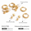 Goldenes Edelstahl-Ohrring-Set mit Schmetterlings-Anhängern und 7,7mm Perlen - Schmetterling Perle Rundperlen Kollektion (EH11765)