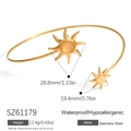 Bracelet jonc minimaliste en acier doré 18 carats avec motif soleil décoratif - Style Soleil Incrusté (SZ61179) / Or