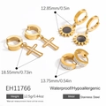 Drei Paar 18k vergoldete Edelstahl-Ohrringe im Set mit Kreuz- und Blumenanhängern - Kreuz Sonnenblume Reifen Kollektion (EH11766)