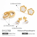 Dreiteiliges Edelstahl-Ohrring-Set mit goldenen Blumensteckern und Pavé-Creolen - Blumen Strass Reifen Kollektion (EH11768)