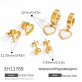 Dreiteiliges goldenes Edelstahl-Ohrringset mit Herzanhängern und Kugelsteckern - Hohlherz Rundperlen Kollektion (EH11769)