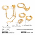 Ohrring-Set aus goldenem Edelstahl mit Mond-, Stern-Anhängern und Gliederkette - Stern Mond Kette Reifen Kollektion (EH11770)
