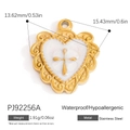 Colgante de corazón cruz dorado de acero inoxidable con incrustación de nácar - Estilo De Cruz De Corazón Festoneado Blanco (PJ92256A)