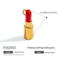 Gold stainless steel lipstick pendant with red enamel top and Emily engraving - Lipstick Shape Engraved Pendant (PJ92843)