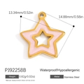 Colgante de estrella esmaltada rosa en acero inoxidable dorado, impermeable e hipoalergénico - Estilo De Estrella Hueca Doble De Esmalte Rosa (PJ92258B)