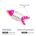Pink and white enamel fishbone charm pendant in gold-plated stainless steel - Stainless Steel Pink Fishbone Pendant (PJ92381A)