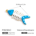 Bohemian blue and white enamel fish bone pendant in stainless steel for DIY jewelry - Blue White Polka Dot Fishbone Pendant (PJ92381C)