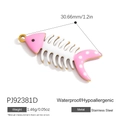 Pink fish bone stainless steel pendant charm with white dots and enamel finish - Pink White Fishbone Pendant (PJ92381D)