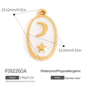 Colgante ovalado de acero inoxidable dorado con nácar blanco de luna y estrella - Estilo De Relieve De Luna De Estrella Ovalada Blanca (PJ92260A)
