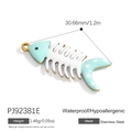 Sky blue and white enamel fishbone pendant in stainless steel for DIY jewelry making - Sky Blue White Fishbone Pendant (PJ92381E)