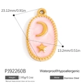 Pink enamel oval pendant with gold moon and star design in stainless steel - Star Moon Oval Style (PJ92260)