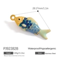 Blue koi fish shaped stainless steel pendant with gold plating and drip oil finish - Blue Gold Koi Fish Pendant (PJ92382B)