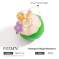 Mini green and white enamel coconut fruit charm pendant with gold straw and purple flower - Purple Flower Coconut Style (PJ92347A)