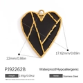 Golden stainless steel heart pendant with black enamel finish and kintsugi texture detail - Kintsugi Style Heart (PJ92262B)