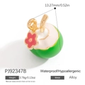 Miniature green coconut pendant in enamel alloy with straw detail for DIY jewelry - Red Flower Gold Straw Coconut Style (PJ92347B)
