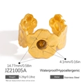 Bague ajustable en acier inoxydable doré avec fleur et incrustation de pierre brune - Style Fleur Pierre Brune (JZ21005A)