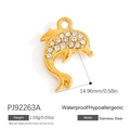 Colgante de delfín de acero inoxidable dorado con strass blancos, ref. PJ92263A - Estilo De Delfín Incrustado De Circonio (PJ92263A)