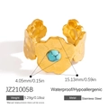 Bague ouverte en acier titane plaqué or 18K avec fleur et turquoise bleue - Style Fleur Pierre Bleue (JZ21005B)