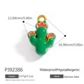 Green enamel cactus pendant in stainless steel with red flower and gold plating - Green Cactus Pendant (PJ92386)
