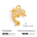 Colgante de delfín dorado en acero inoxidable con perlas blancas y pose de salto - Estilo De Delfín Incrustado De Perla (PJ92263B)