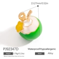 Cartoon coconut fruit charm in green alloy with yellow flower and golden straw detail - Yellow Flower Gold Hook Coconut Style (PJ92347D)