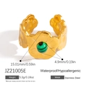 Anello regolabile in acciaio inossidabile placcato oro 18k con malachite verde - Stile Fiore Pietra Verde (JZ21005E)