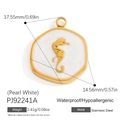 Pendentif hippocampe en acier inoxydable doré 18 carats avec incrustation nacrée - Style Pendentif Hexagone Hippocampe Blanc Perle (PJ92241A(Pearl White))