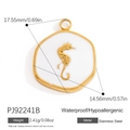 Pendentif hippocampe en acier inoxydable doré 18K avec détail en émail blanc - Style Pendentif Carré Hippocampe Blanc (PJ92241B)