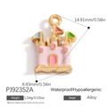 Pink castle alloy charm pendant with colorful flags for DIY necklaces and jewelry making - Pink Castle Style (PJ92352A)