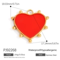 Colgante corazón rojo esmaltado con borde de cuentas doradas en acero inoxidable - Estilo De Corazón Con Borde De Cuentas Rojo (PJ92268)