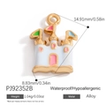 White oil-dripping castle alloy pendant charm with pink and blue flag details for DIY jewelry - White Pink Window Castle Style (PJ92352B)