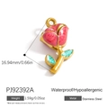 3D red rose enamel pendant in gold finish stainless steel with green leaves charm - Red 3D Rose Flower Pendant (PJ92392A)