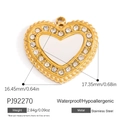 Colgante de corazón en acero inoxidable impermeable con cristales, acabado oro de 16mm - Estilo De Corazón De Strass (PJ92270)