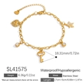 Edelstahlarmband in Gold mit Herz-, Stern- und Schlüsselanhängern, 18K Vergoldung - Exquisiter Anhänger-Stil (SL41575)