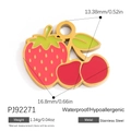Colgante de esmalte con fresa y cereza en acero inoxidable con acabado dorado - Estilo De Combo De Fresa Y Cereza Roja (PJ92271)