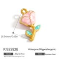 Pink enamel rose flower pendant charm in gold stainless steel with dimensional petals - Pink Rose Flower Shape Pendant (PJ92392B)